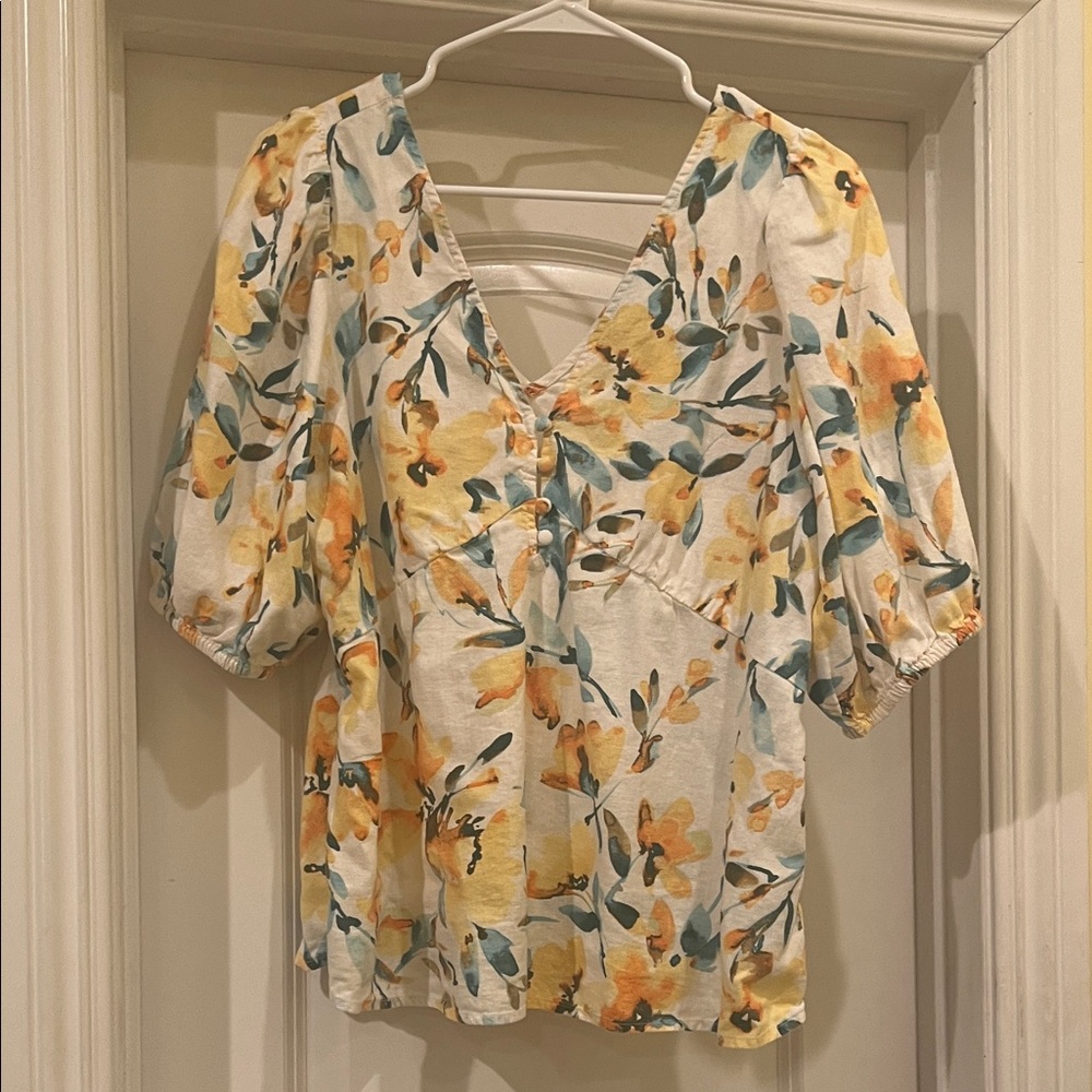 GAP Yellow and Green Floral Blouse